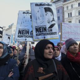 Women in Austria protest in February against a ban on full-face veils. The measure was approved by the government on Tuesday.